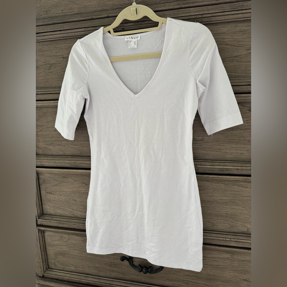 NEW White T-Shirt Dress NWOT Venus Ultra Mini Dress Tunic Long Tee Cotton Small - Picture 5 of 14